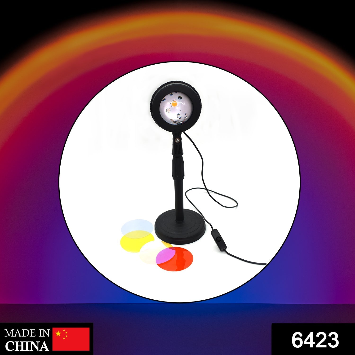 Four colors sunset lamp, LED night light, shown from different perspectives. Four colors sunset lamp, LED night light, shown from different perspectives.